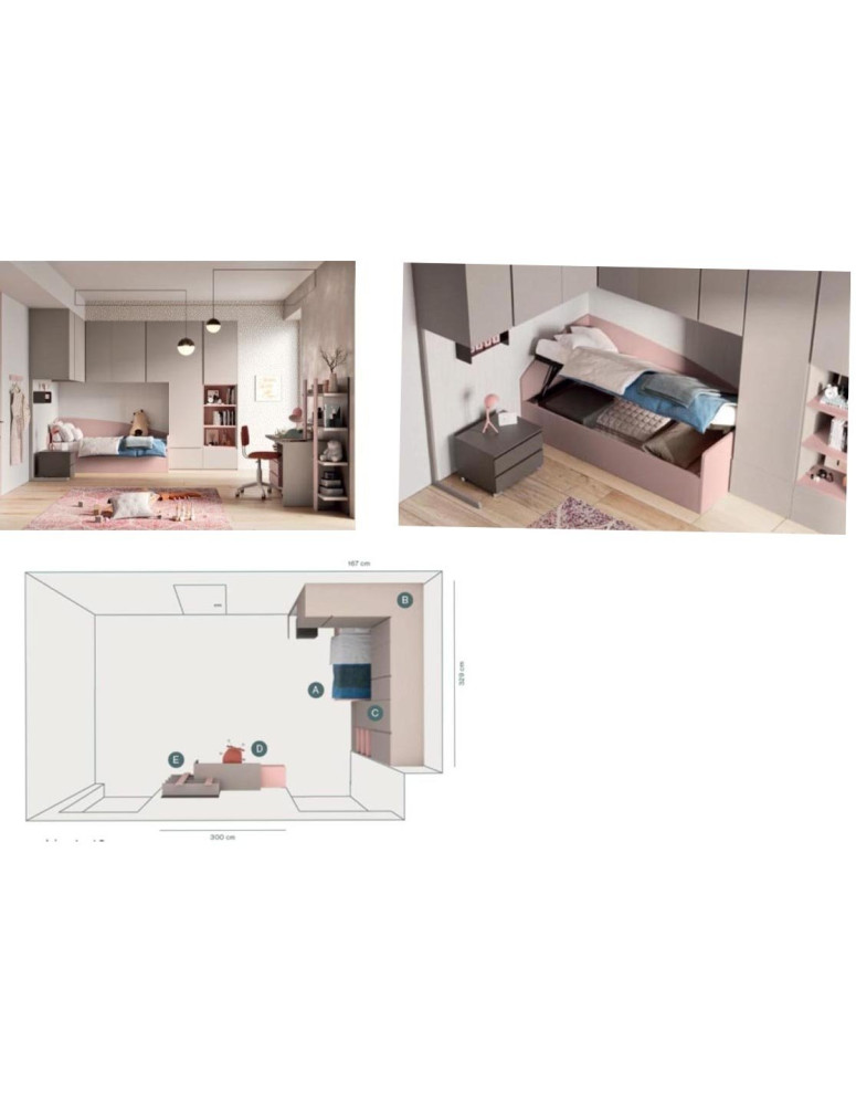 CAMERETTA A PONTE  CON DIVANO LETTO PIU CONTENITORE