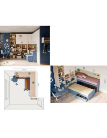 CAMERETTA CON ARMADIO E LIBRERIA ANGOLARE A PONTE