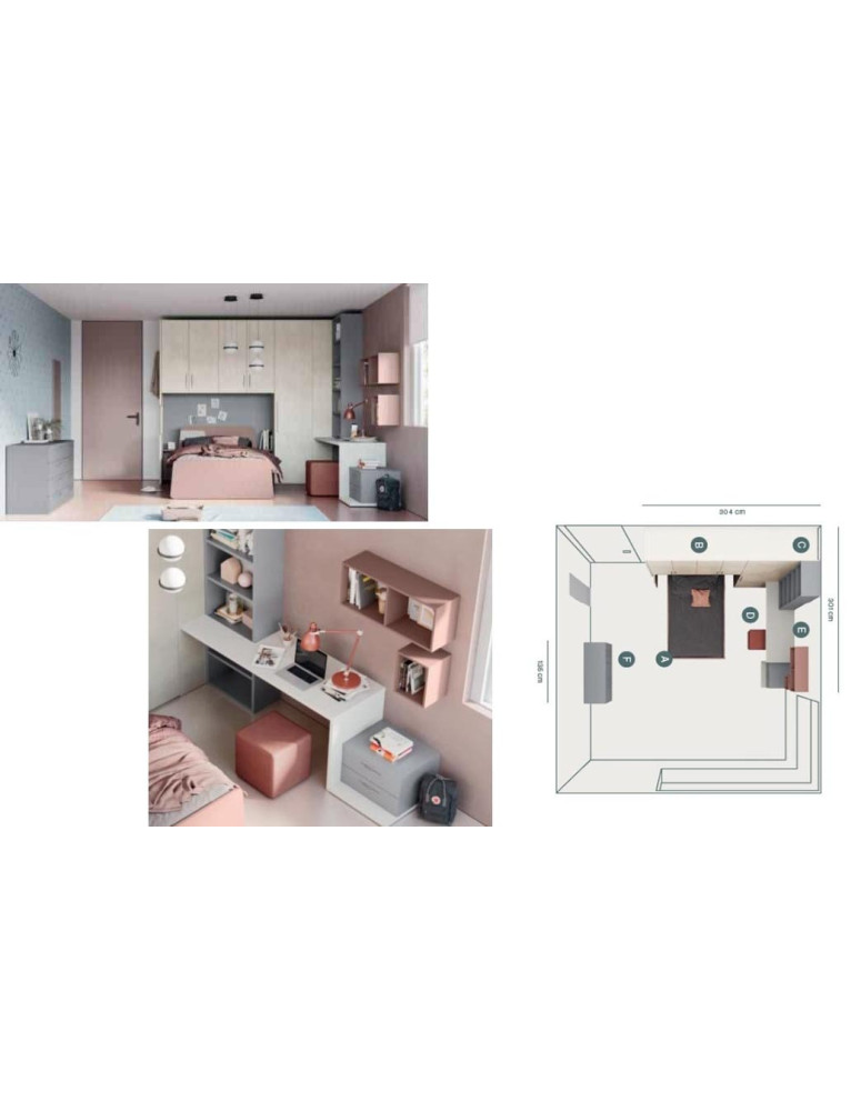 CAMERETTA  CON ARMADIO A PONTE CON 5 ANTE