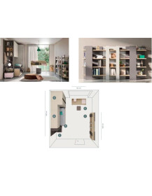 CAMERETTA ANGOLARE  CON ARMADIO A PONTE  E LIBRERIA LATERALE