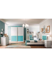 CAMERETTA SINGOLA COMPLETA BIANCA CON INSERTI AZZURRI