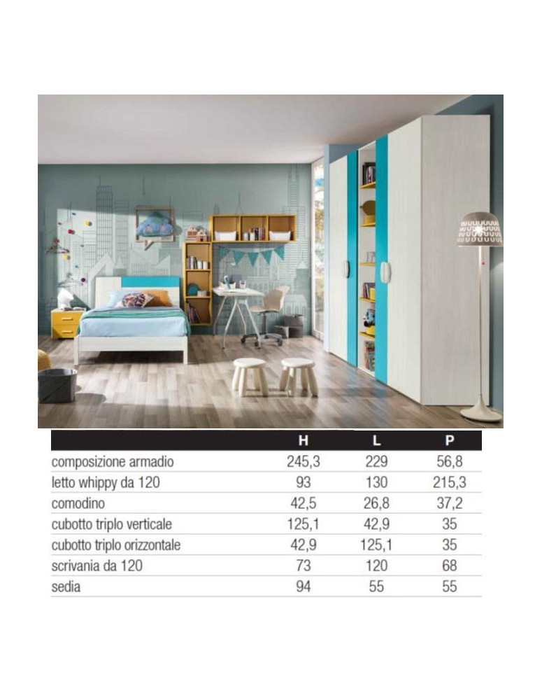 CAMERETTA CON LETTO SCRIVANIA E ARMADIO