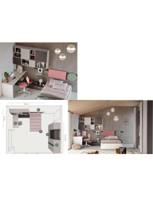 CAMERETTA CON ARMADIO SCORREVOLE LIBRERIA  SOSPESA