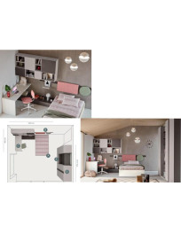 CAMERETTA CON ARMADIO SCORREVOLE LIBRERIA  SOSPESA