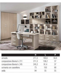 STUDIO  CON ARMADIO 4 ANTE BATTENTE LIBRERIA CON CUBOTTI E CASSETTIERA SCRIVANIA