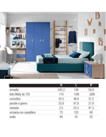 CAMERETTA  CON LETTO DA 1.20 ARMADIO 3 PORTE PIU SCRIVANIA  MENSOLE