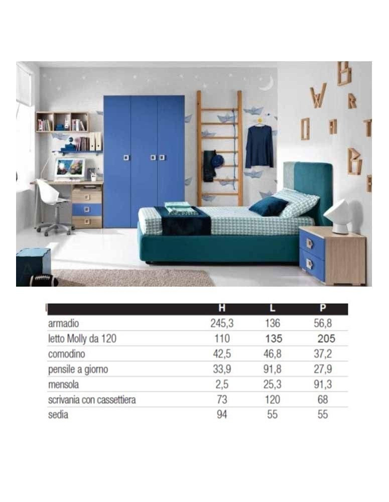 CAMERETTA  CON LETTO DA 1.20 ARMADIO 3 PORTE PIU SCRIVANIA  MENSOLE