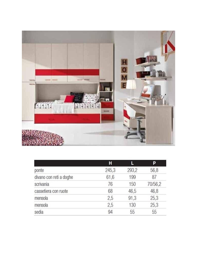CAMERETTA A PONTE CON SCRIVANIA LATERALE