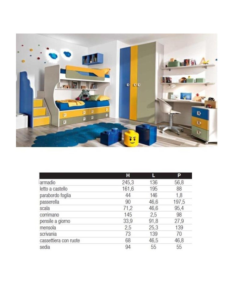 CAMERETTA  CON DOPPIO LETTO  ARMADIO MENSOLE SCRIVANIA CON COMODINO