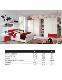 CAMERETTA CON ARMADIO SCORREVOLE PIU LETTO CON CONTENITORE E COMODINO