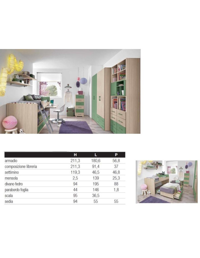 CAMERETTA CON LETTO ATTREZZATO ARMADIO E LIBRERIA