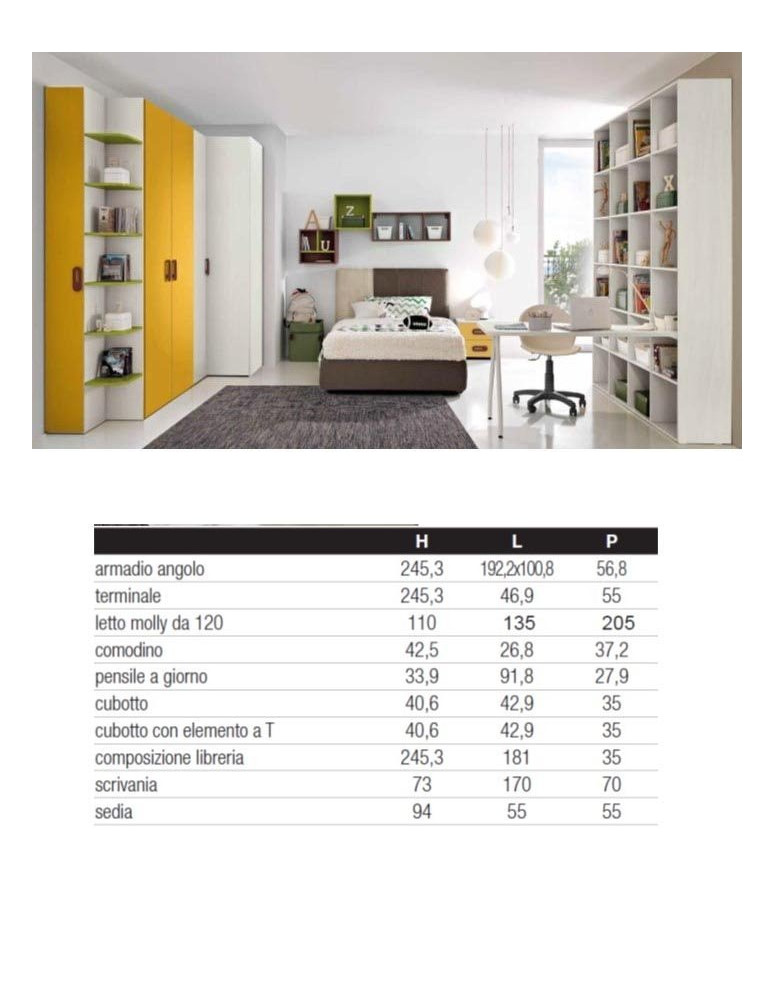 CAMERETTA  ANGOLO CON UN LETTINO ARMADIO ANGOLARE SCRIVANIA E LIBRERIA
