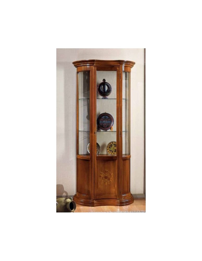 VETRINA  SAGOMATA  CON PANNELLI INTARSIATI E  VETRI