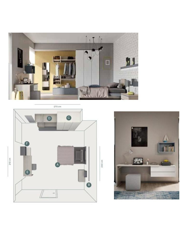 CAMERETTA CON ARMADIO TRE ANTE CON CABINA APERTA