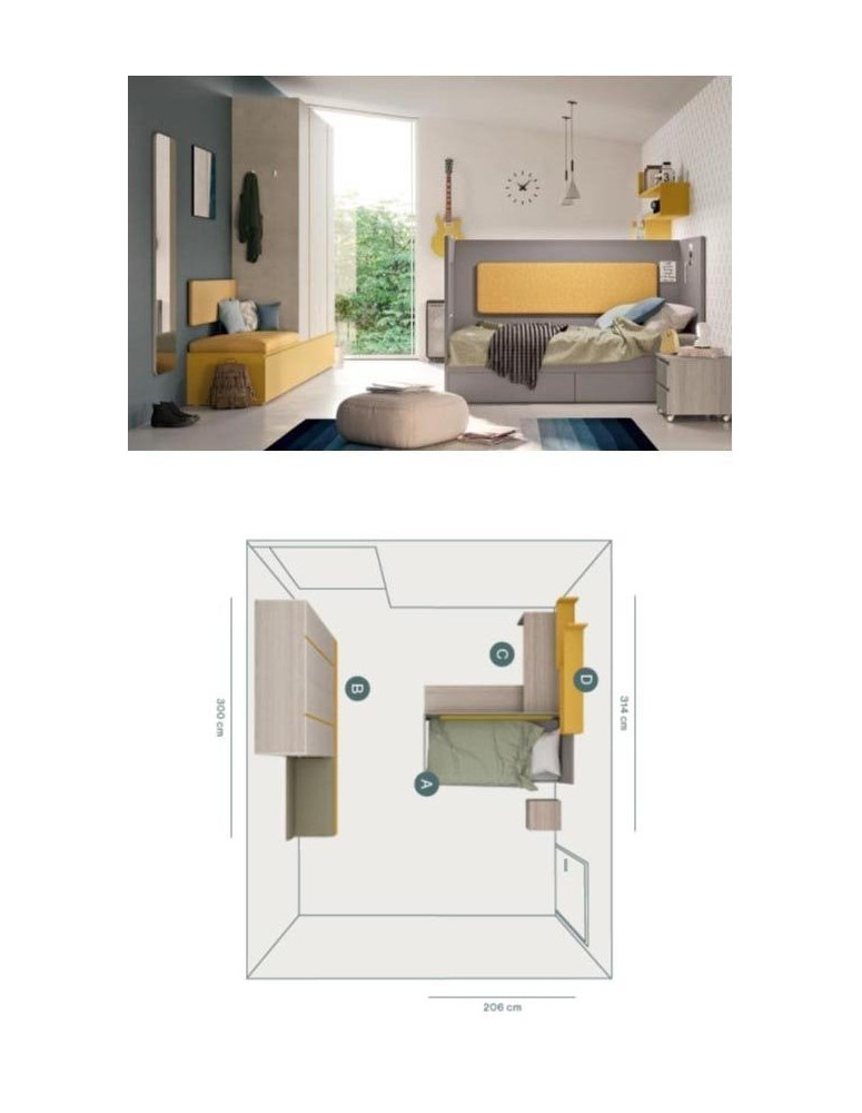 CAMERETTA  CON ARMADIO A  BATTENTE CON TRE CESTONI SOTTO