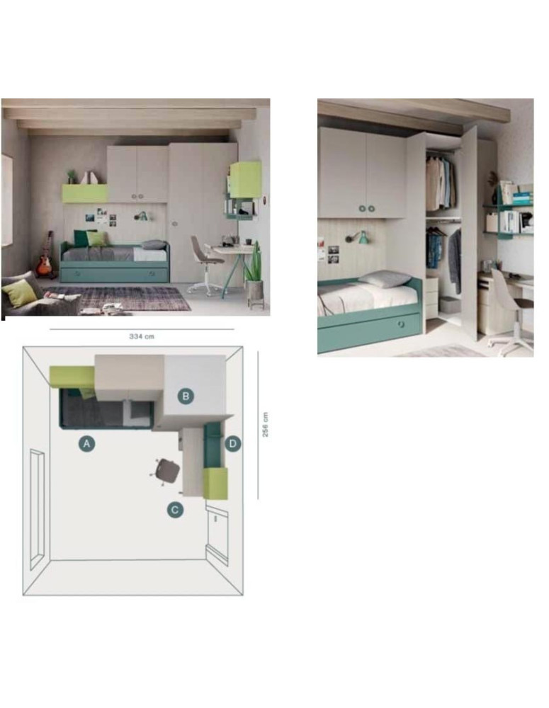 CAMERETTA A PONTE SCRIVANIA LATERALE DX