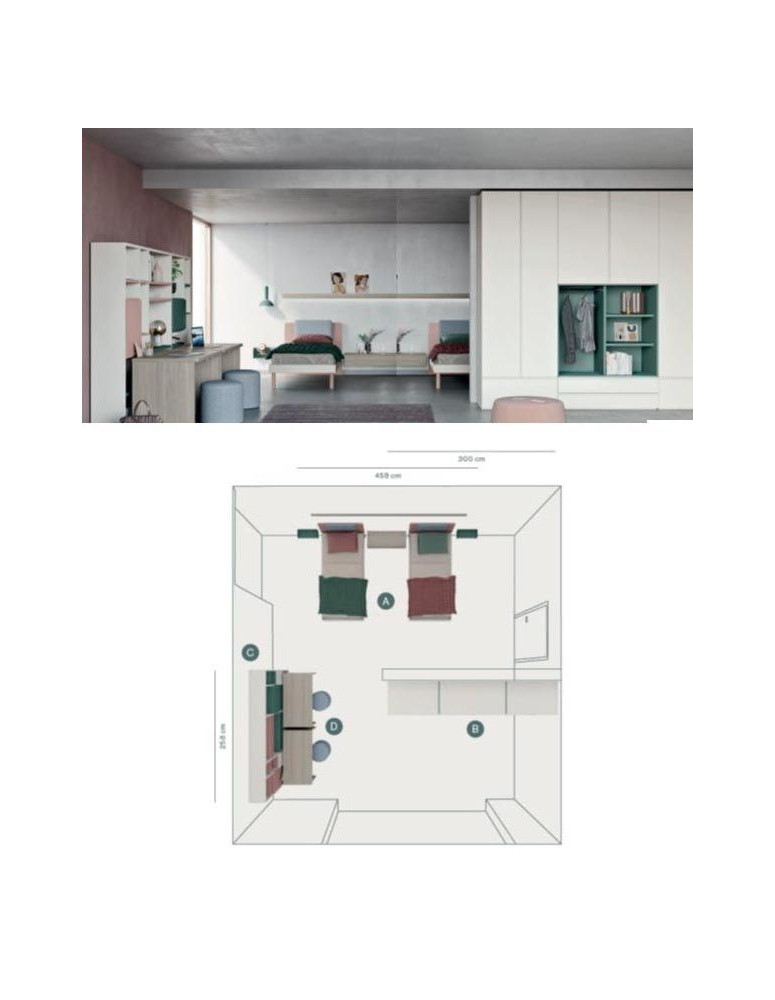 CAMERETTA COME FOTO CON 2 SCRIVANIE LATERALI