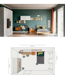 CAMERETTA CON LETTO E SCRIVANIA FRONTALE