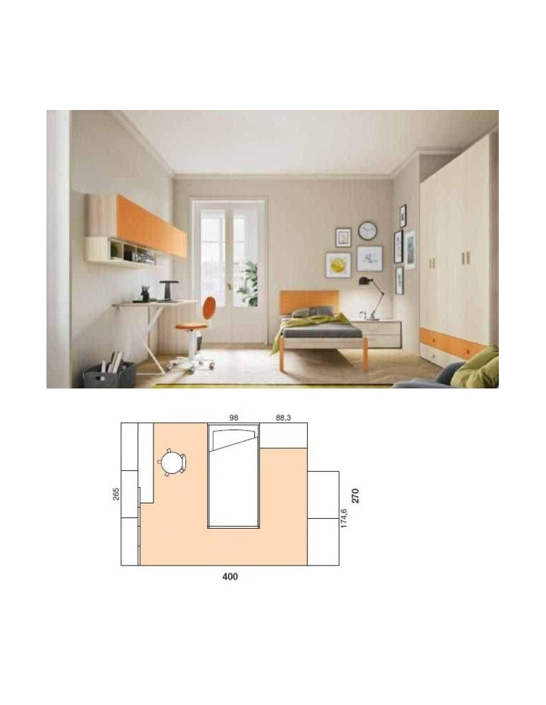 CAMERETTA LETTO SCRIVANIA E CUBI APPESI