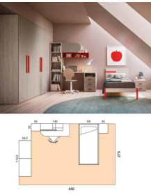 CAMERETTA CON ARMADIO 4 ANTE SCRIVANIA