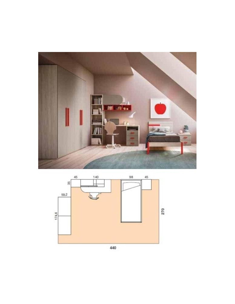 CAMERETTA CON ARMADIO 4 ANTE SCRIVANIA