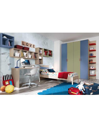 CAMERETTA SINGOLA CON ARMADIO 4 ANTE E LIBRERIA