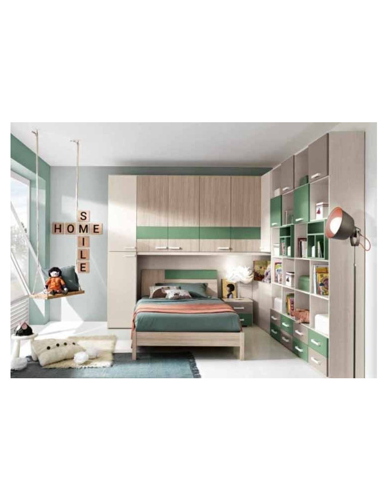 CAMERETTA  ALCOVA ANGOLO A PONTE CON LETTO DA 120 LIBRERIA