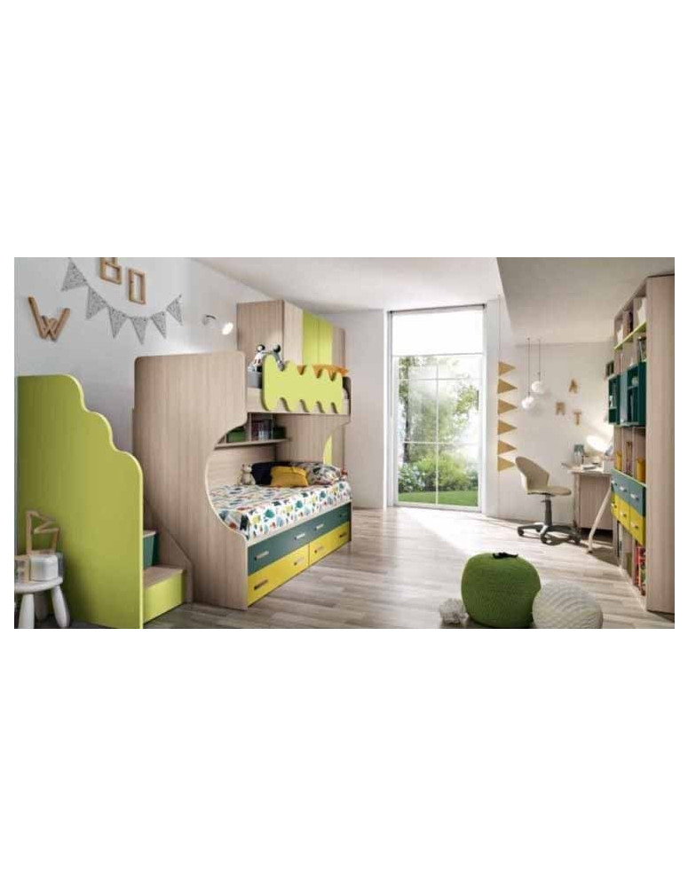 CAMERETTA CON LETTO A SOPPALCO E ARMADIO 4 ANTE