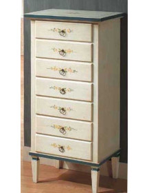 CASSETTIERA 7 CASSETTI  BIANCA FILO AZZURRO ANTICHIZZATA