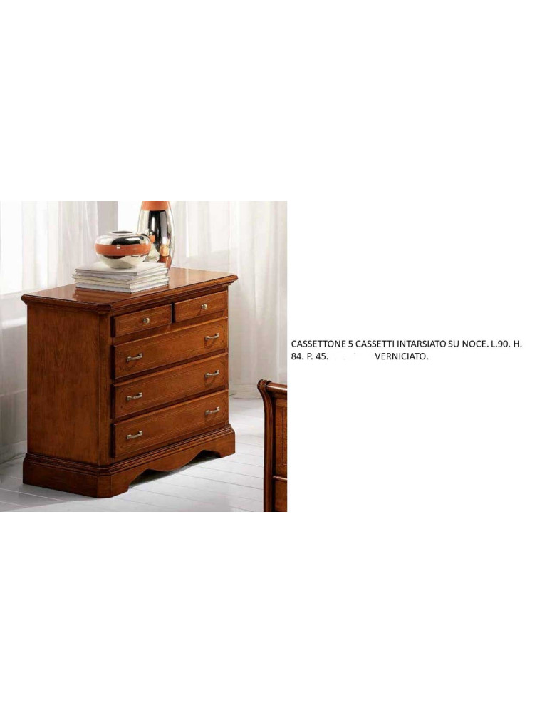 CASSETTONE 5 CASSETTI INTARSIATO SU NOCE