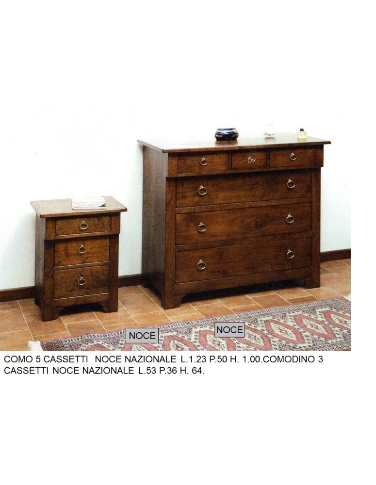 COMODINO 3 CASSETTI + COMO 5 CASSETTI NOCE