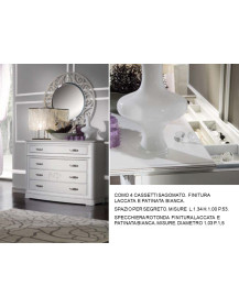 COMO 4 CASSETTI SAGOMATO E SPECCHIERA ROTONDA LACCATI