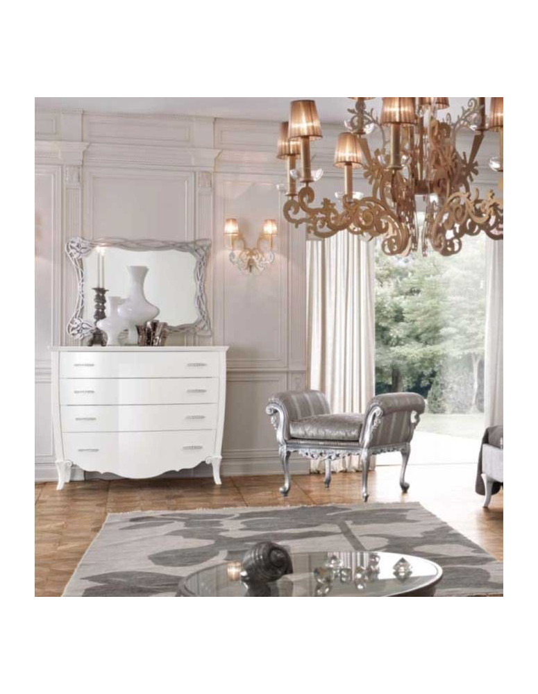 COMO 4 CASSETTI SAGOMATO E SPECCHIERA INTAGLIATA