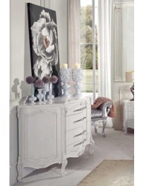 COMO 4 CASSETTI SAGOMATO CON INTAGLI LACCATO BIANCO