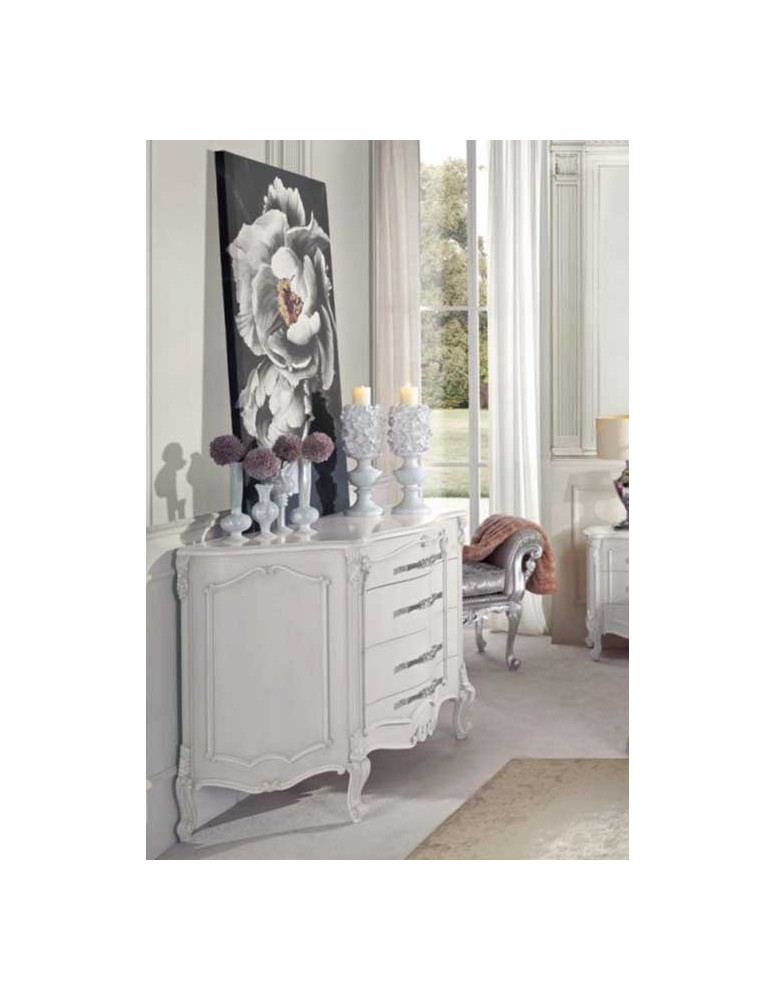 COMO 4 CASSETTI SAGOMATO CON INTAGLI LACCATO BIANCO