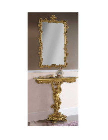 CONSOLLE INTAGLIATA A MANO PIU SPECCHIERA RETTANGOLARE DORATA