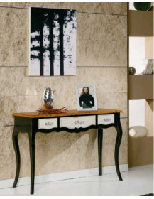 CONSOLLE A TRE CASSETTI. FINITURA NERA CON PARTI GRIGIO CHIARO