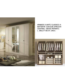 ARMADIO 6 ANTE CLASSICO A BATTENTE CON DUE SPECCHI CENTRALI