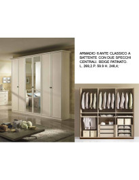 ARMADIO 6 ANTE CLASSICO A BATTENTE CON DUE SPECCHI CENTRALI