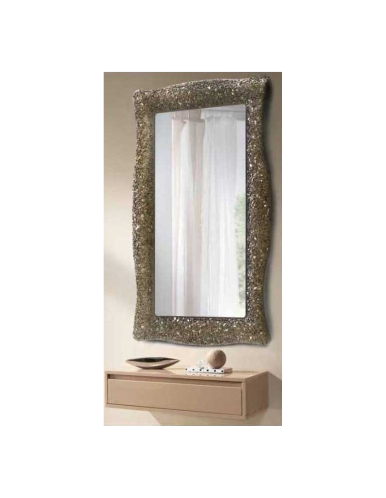 CONSOLLE 1 CASSETTIO LACCATA CON SPECCHIERA IN GRANIGLIA DI VETRO