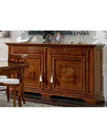 CREDENZONE 2 ANTE INTARSIATE CON 2 CASSETTI INTAGLIATI CON FIORI