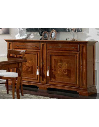 CREDENZONE 2 ANTE INTARSIATE CON 2 CASSETTI INTAGLIATI CON FIORI