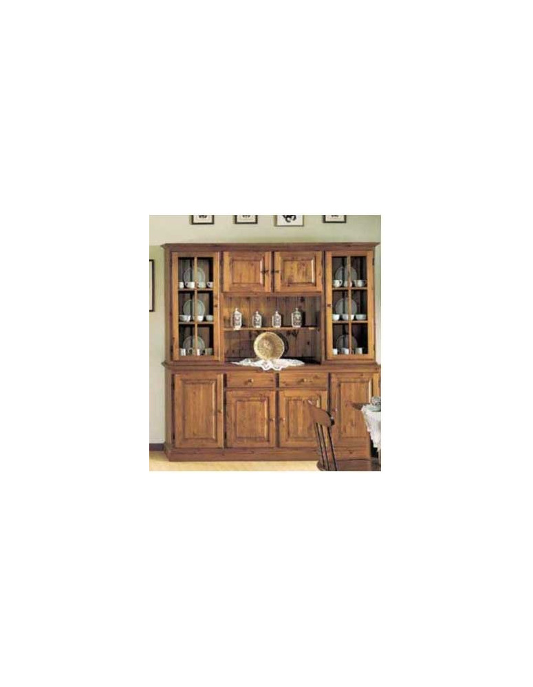 CREDENZONE IN LEGNO DI PINO 4 ANTE 2 CASSETTI E ALZATA 4 ANTE