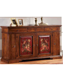 CREDENZA  4 ANTE CON 3  CASSETTI.NOCE ANTICATO PANNELLI DECORATI