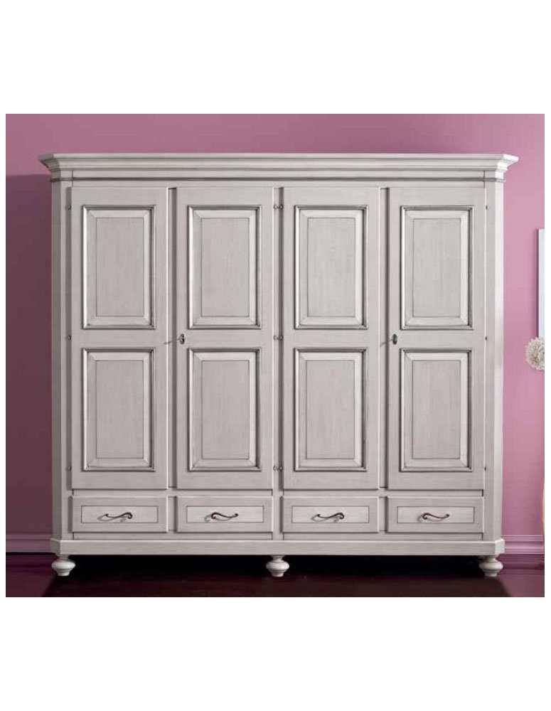 ARMADIO CLASSICO MASSICCIO LACCATO TORTORA GRIGIO ANTICATO CON FILO ARGENTO