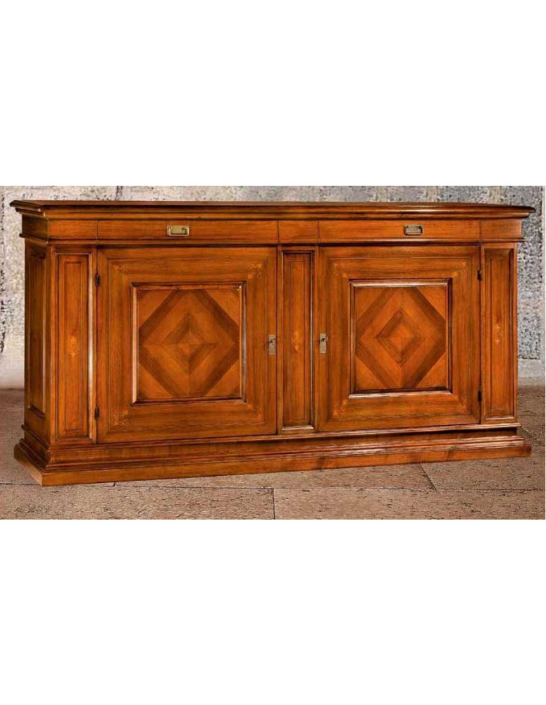 CREDENZA   2  ANTE CON 2  CASSETTI VERNICIATA PANNELLI INTARSIATI A ROMBO