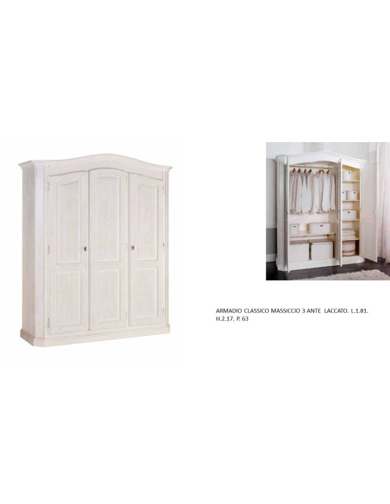 ARMADIO CLASSICO MASSICCIO 3 ANTE  LACCATO SPAZZOLATO PATINATO