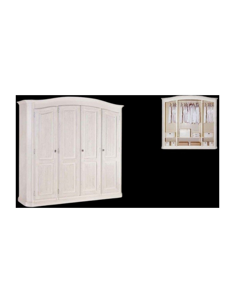 ARMADIO CLASSICO MASSICCIO 4 ANTE  LACCATO SPAZZOLATO E PATINATO
