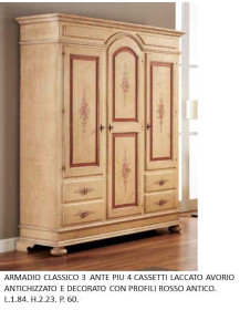 ARMADIO CLASSICO 3  ANTE PIU 4 CASSETTI LACCATO