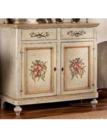 CREDENZINA. 2 PORTE 2 CASSETTI. LACCATA AVORIO ANTICATO  CON FILO OCRA